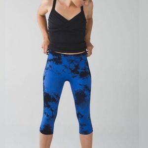 Lululemon In The Flow Crop Leggings Blue Tie Dye Ruched Side